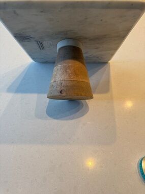 Anthropologie Marble Cake Stand with Wood Pedestal in White and Natural Wood